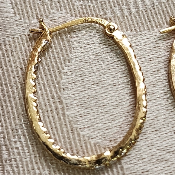 Vintage 90s Sterling Silver 925 Gold Plated  Textured Hoop Earrings - Picture 7 of 12